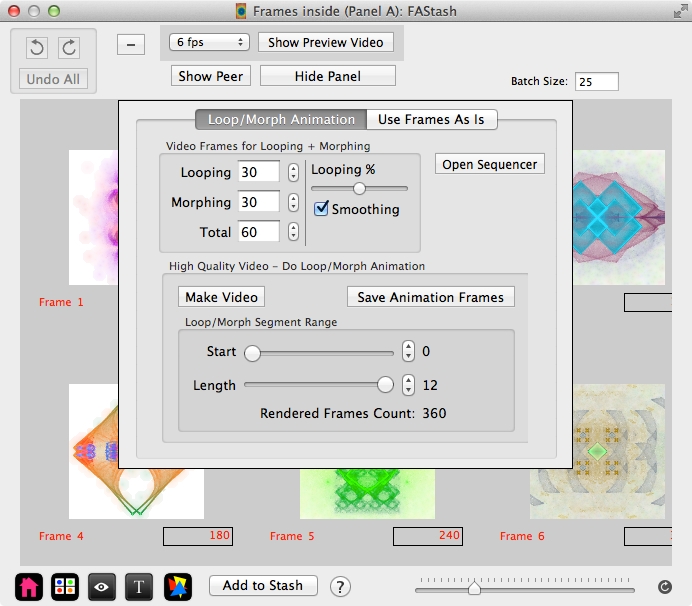 Keyframe Window with Loop/Morph Animation Panel open