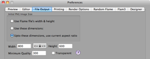 File output Preferences panel