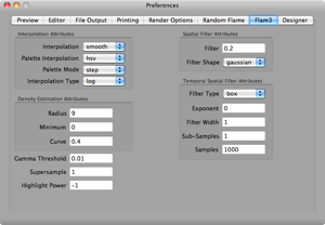 Flam3 rendering options Preferences panel