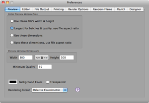 Preview window Preferences panel