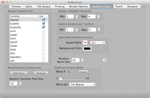 Random flame Preferences panel