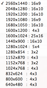 Aspect ratio standard monitor sizes menu items