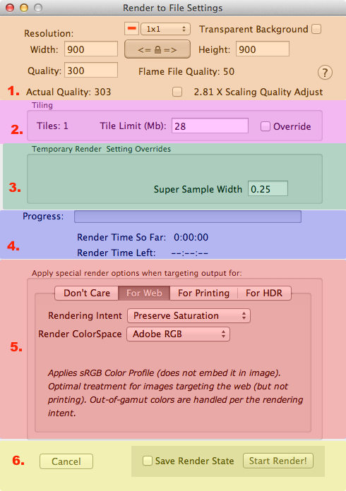 Render panel sections