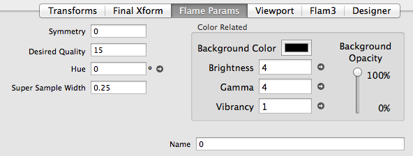 Flame Parameters panel