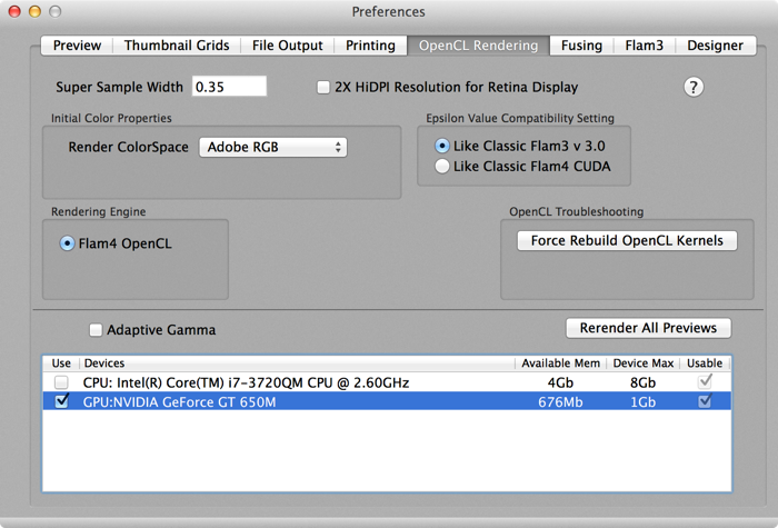 OpenCL Renderer Preferences